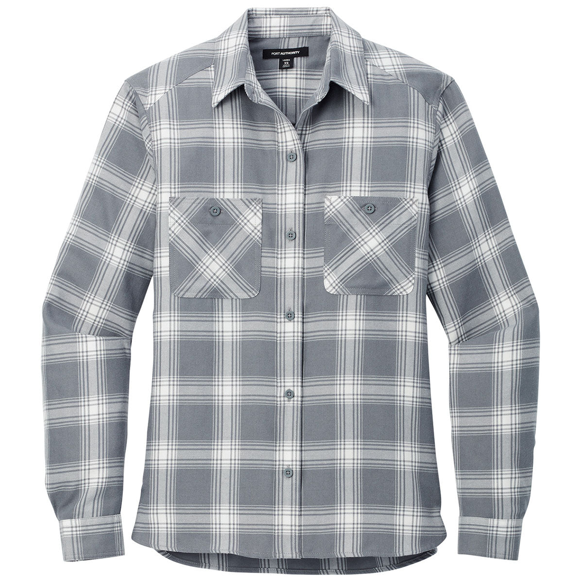 Port Authority Women's Stylish Grey/Cream Open Plaid Flannel Shirt