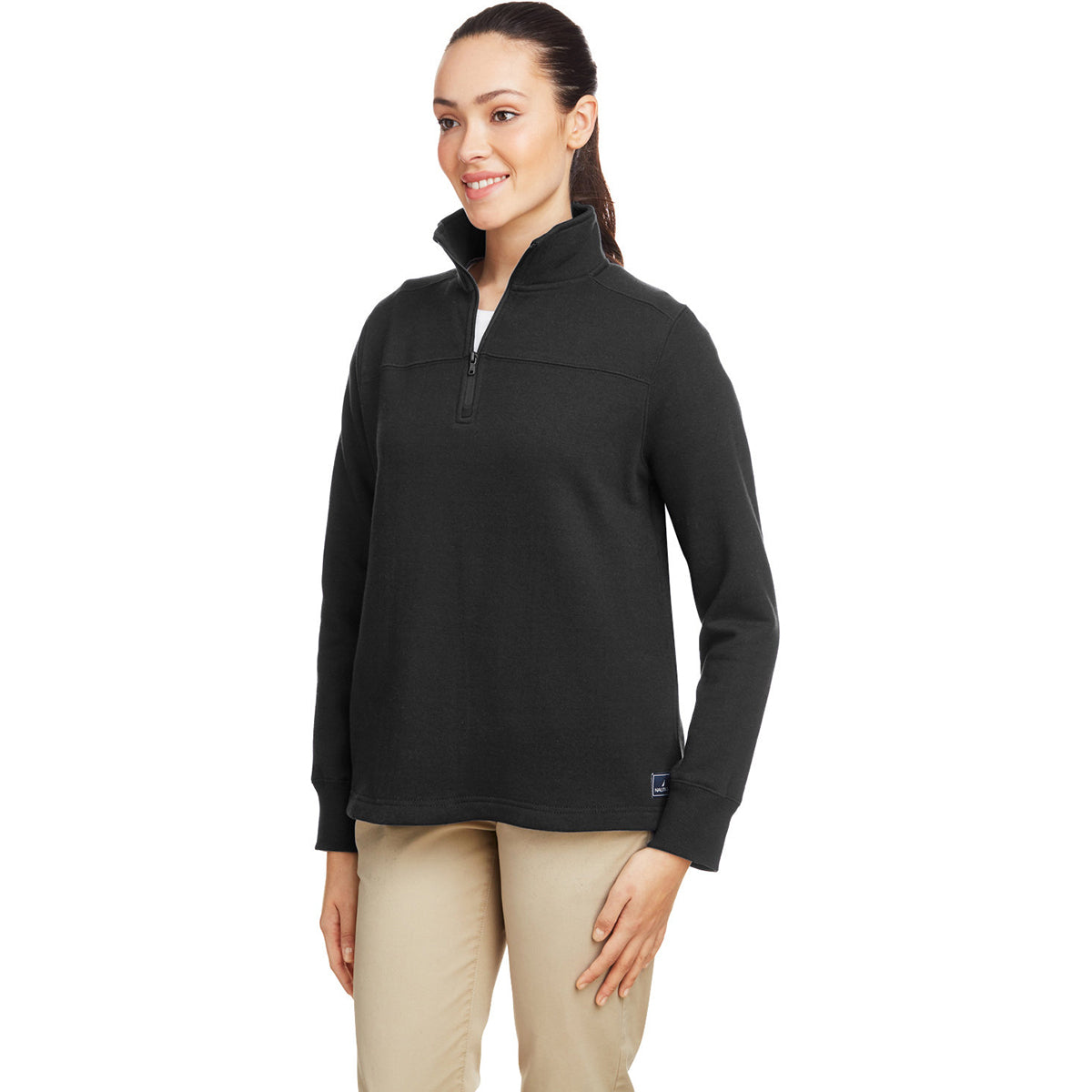 Nautica Women's Stylish Black Anchor Quarter-Zip Pullover