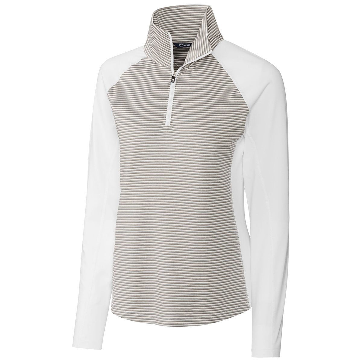 Cutter & Buck Women's Stylish White/Polished Forge Tonal Stripe Half-Zip Shirt