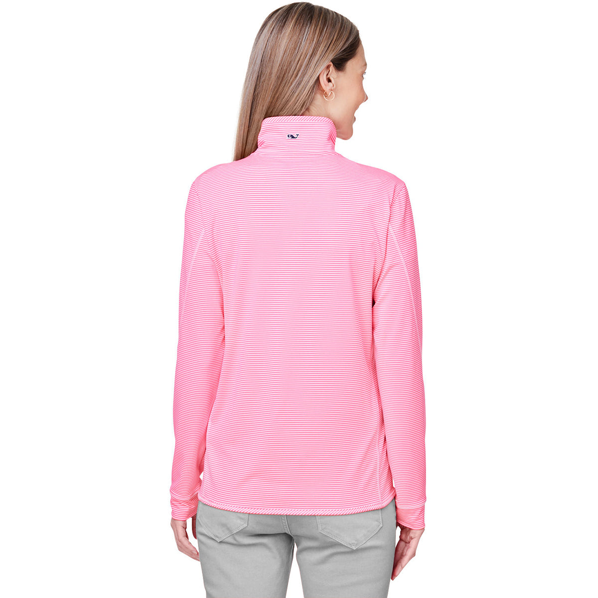 Vineyard Vines Women's Stunning Pink Microstripe Sankaty Half-Zip Pullover