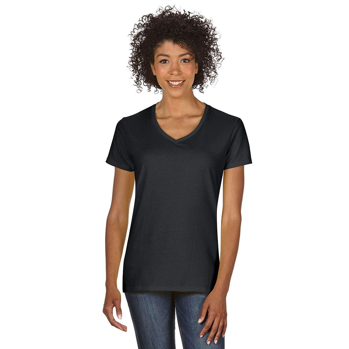 Gildan Women's Stylish Black 5.3 oz. V-Neck T-Shirt