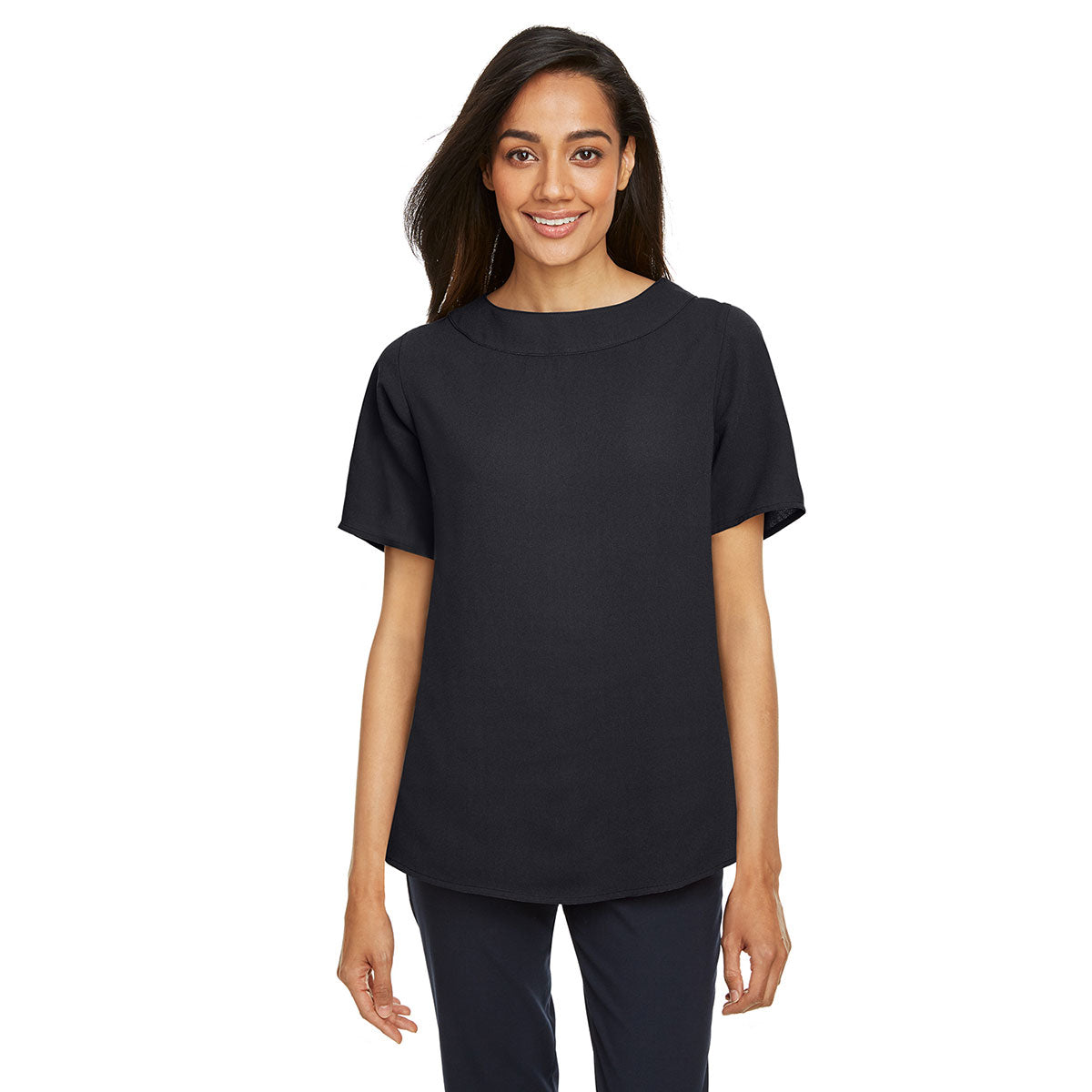 Devon & Jones Women's Stunning Black Perfect Fit Boat-Neck Blouse