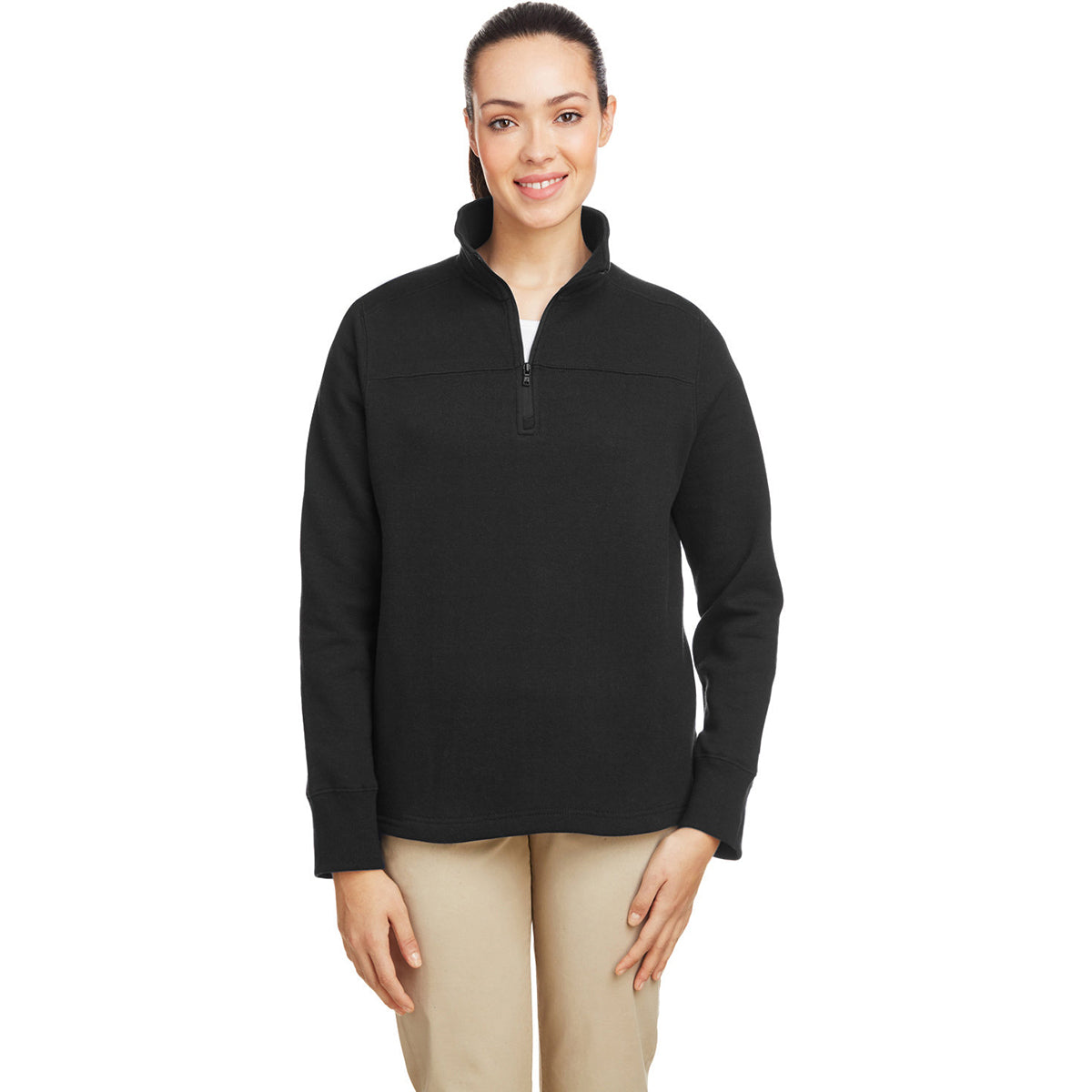 Nautica Women's Stylish Black Anchor Quarter-Zip Pullover