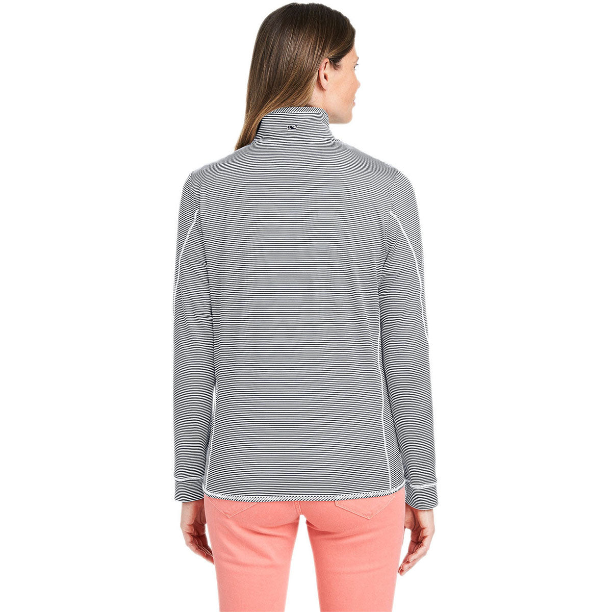 Vineyard Vines Women's Stylish Heather Grey Microstripe Sankaty Half-Zip Pullover