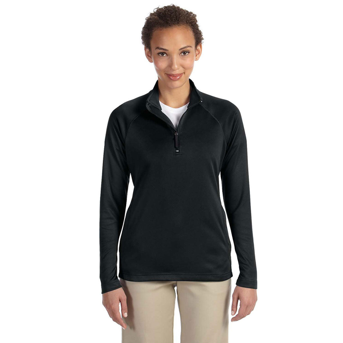 Devon & Jones Women's Stylish Black Stretch Tech-Shell Compass Quarter-Zip - A Must-Have!