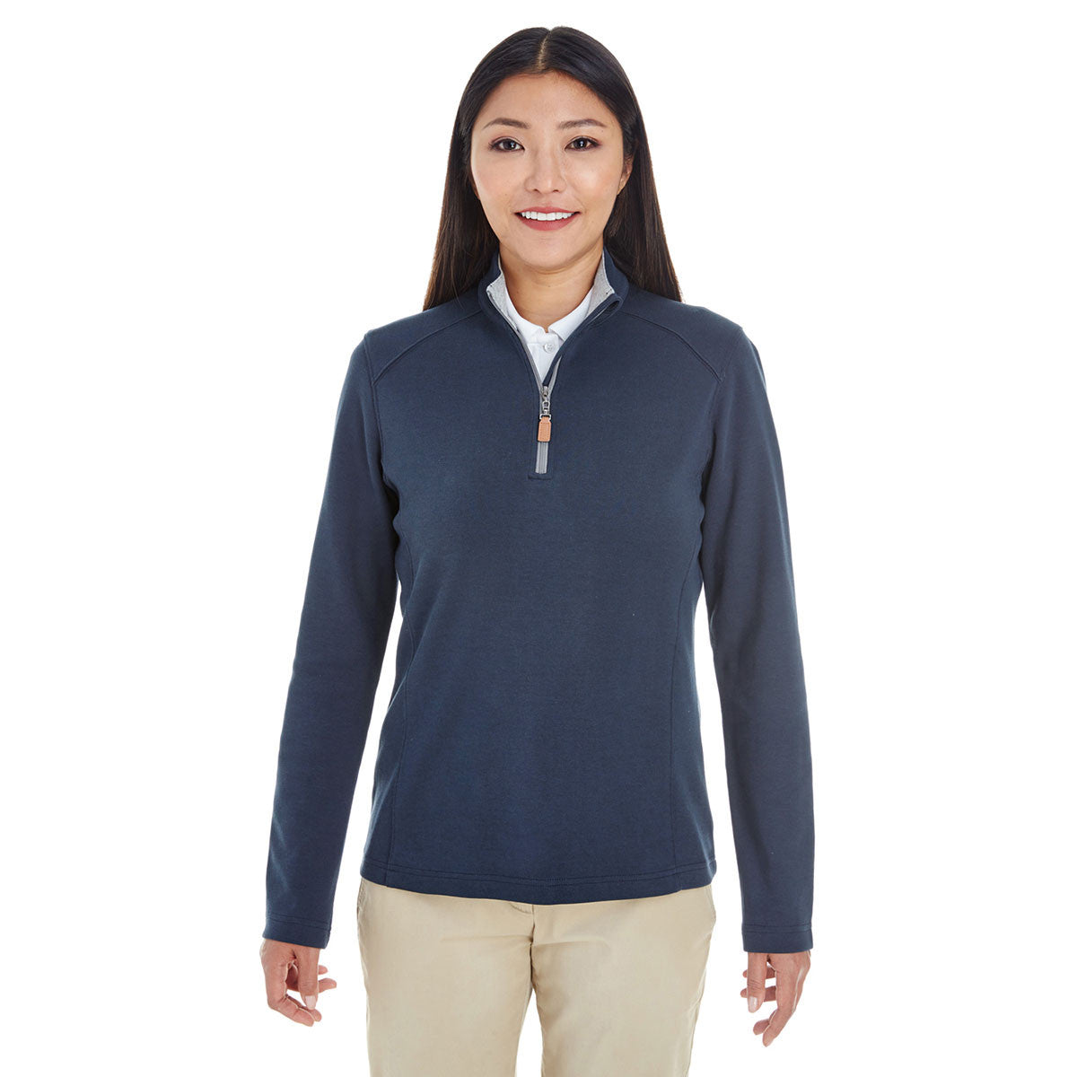 Devon & Jones Women's Stylish Navy/Grey Heather/Graphite Drytec 20 Performance Quarter-zip - A Must-Have!