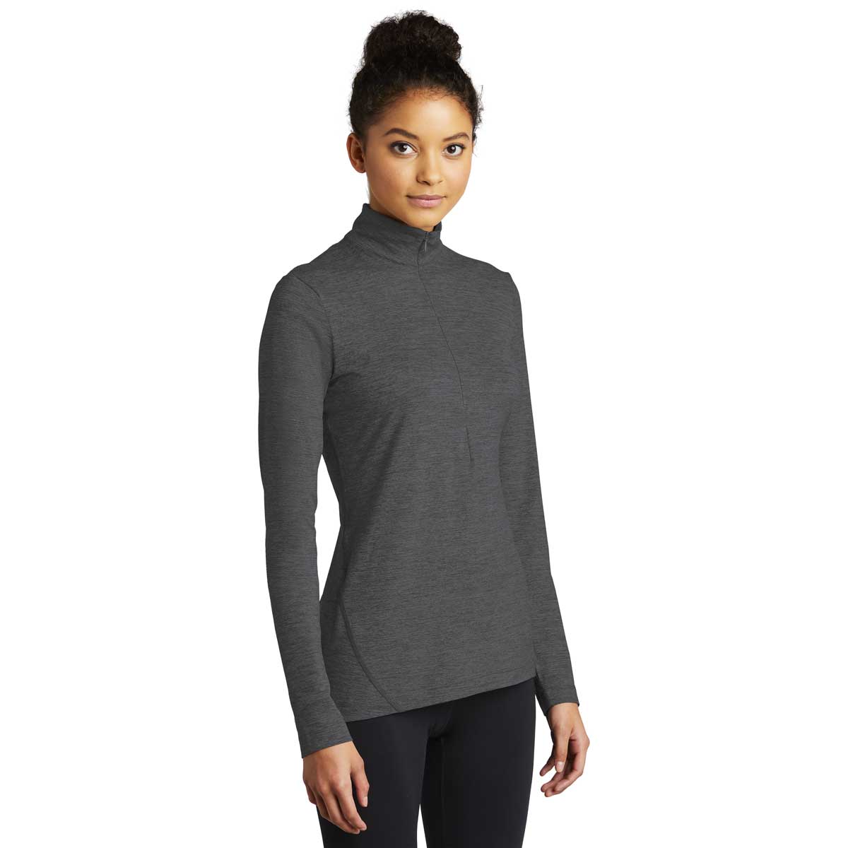 Sport-Tek Women's Graphite Heather Exchange 1.5 Long Sleeve Half Zip - A Must-Have Activewear!