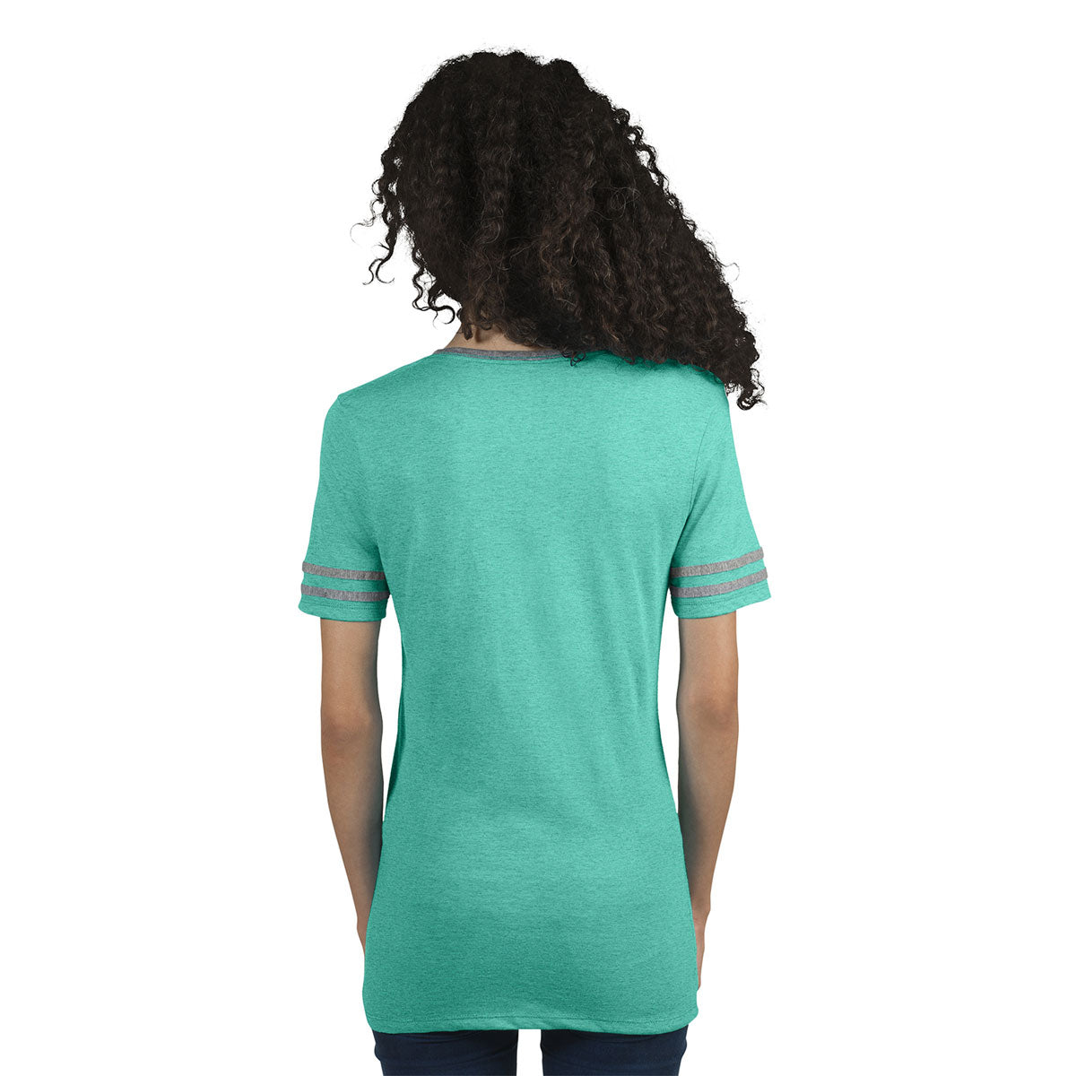 Jerzees Women's Mint Heather/Oxford 4.5 Oz Tri-Blend Stylish Varsity V-Neck T-Shirt