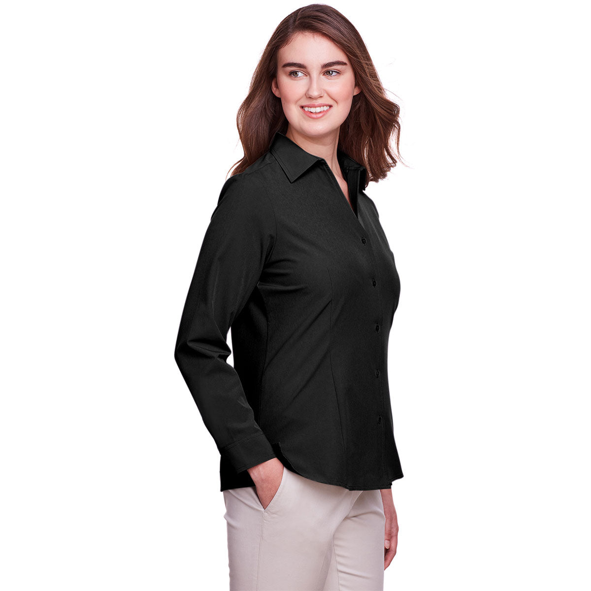 UltraClub Women's Stunning Black Bradley Performance Woven Shirt